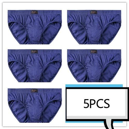 Showlu men's 100% cotton briefs in a 5-pack, solid knit underwear with a comfortable fit, shown in a close-up image.