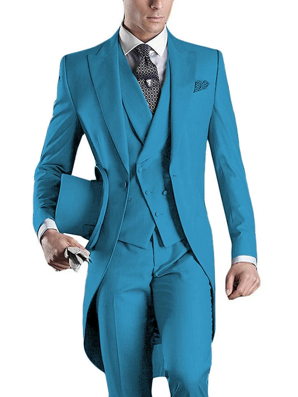 Men's slim fit 3-piece British style wedding tuxedo by SHOWLU FASHION STORE, featuring jacket, vest, and trousers in classic black.