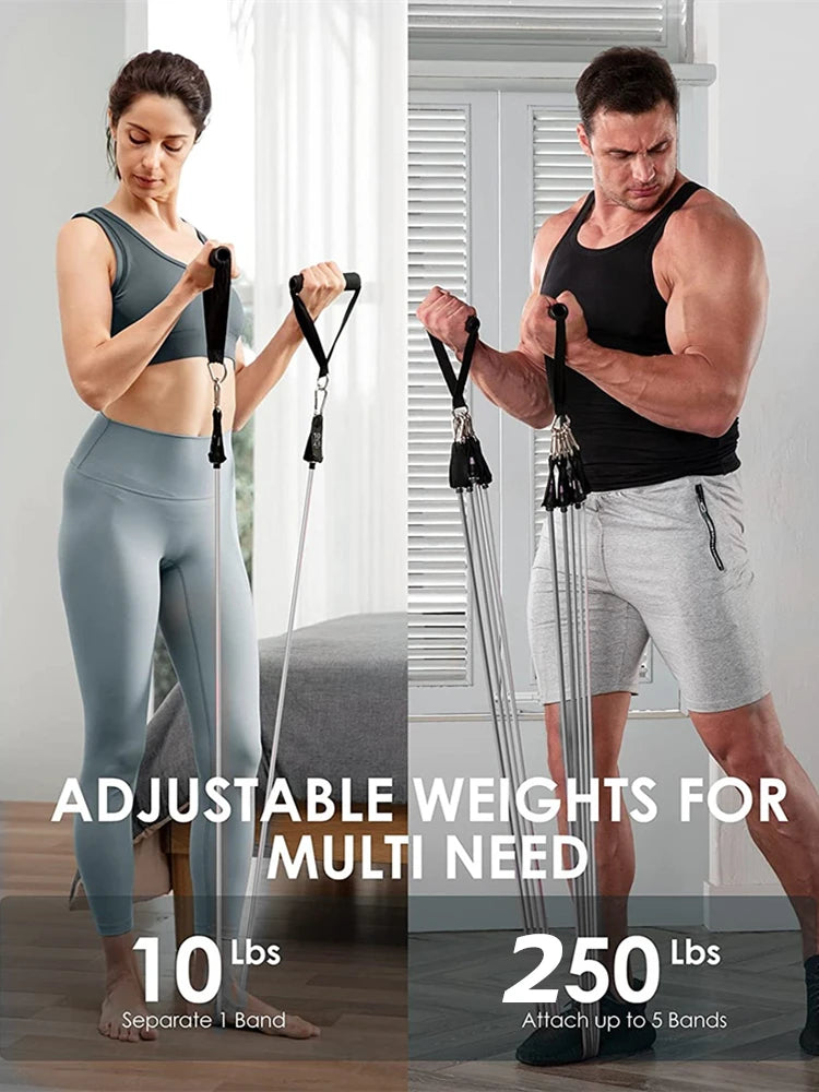 Showlu Smart General Resistance Band Pro Kit with multiple colorful elastic bands for strength training and fitness workouts.