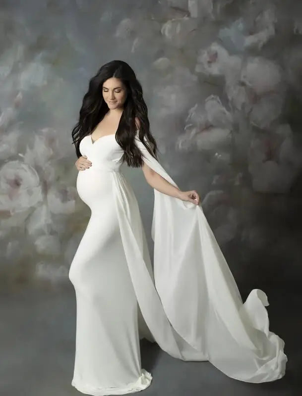 Lace maternity gown by Showlu Fashion Store, long sleeve maxi dress designed for pregnant women, perfect for pregnancy photoshoots.