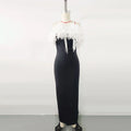 White 3D flower maxi dress by Showlu Fashion, elegant mermaid gown with slim fit and floral detailing for formal occasions.