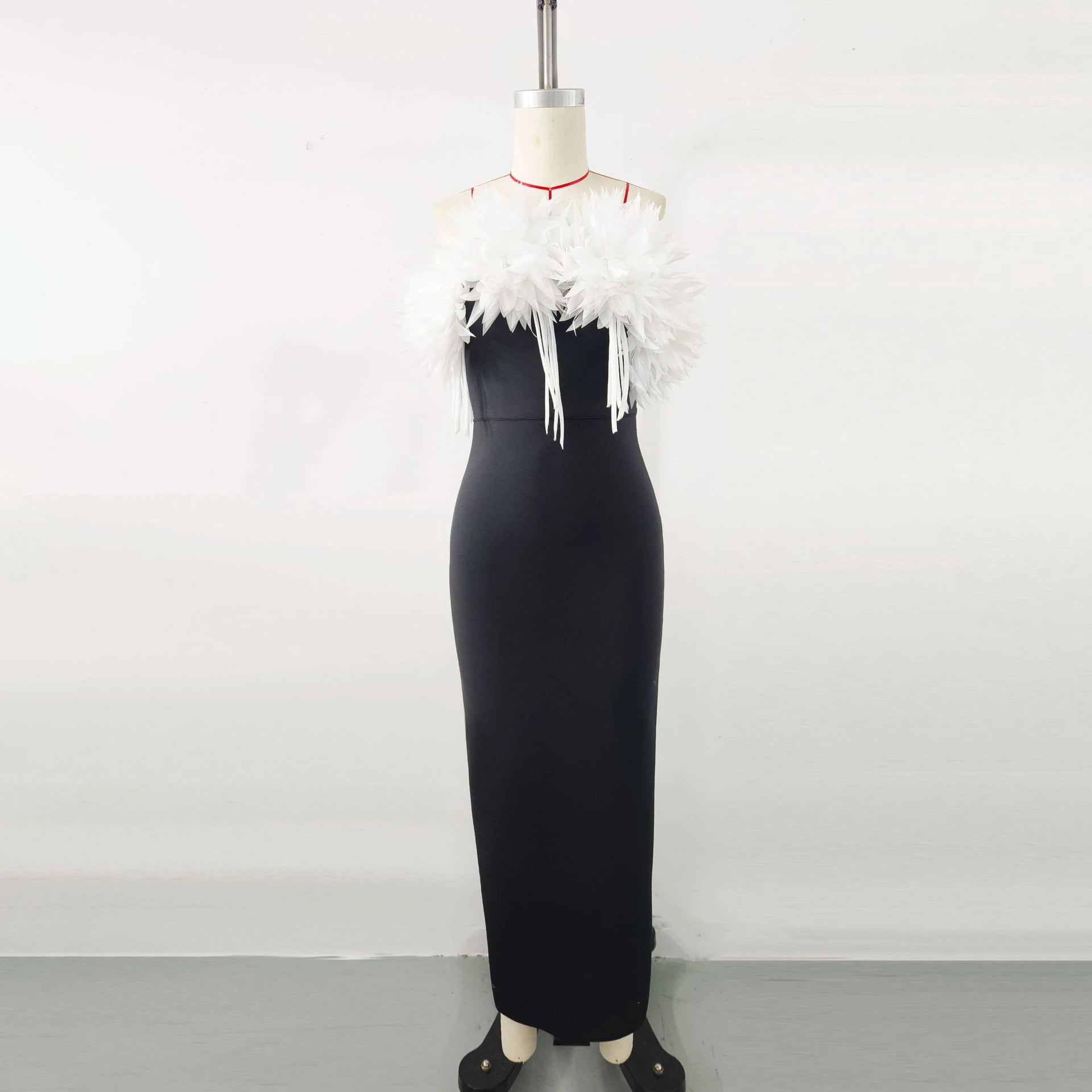 White 3D flower maxi dress by Showlu Fashion, elegant mermaid gown with slim fit and floral detailing for formal occasions.