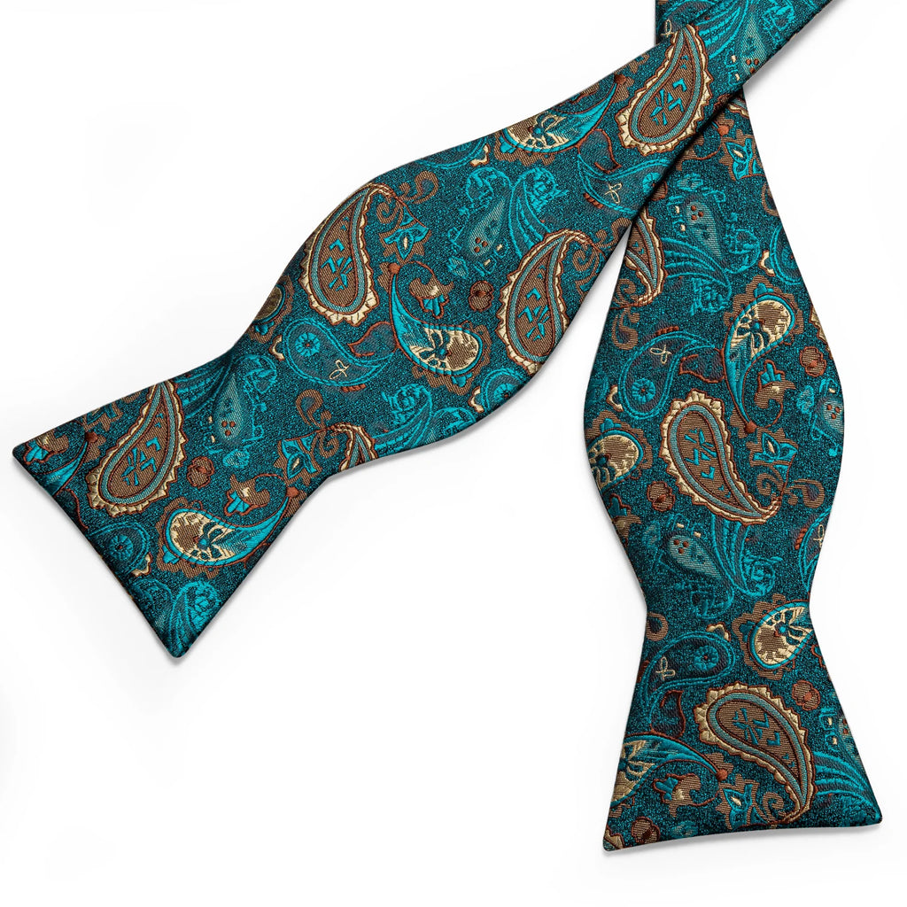 Brand New Men's Bow Tie Teal Green Blue Paisley Floral Silk Bow Tie Wedding Party Butterfly Bowknot Men Tie Accessories DiBanGu
