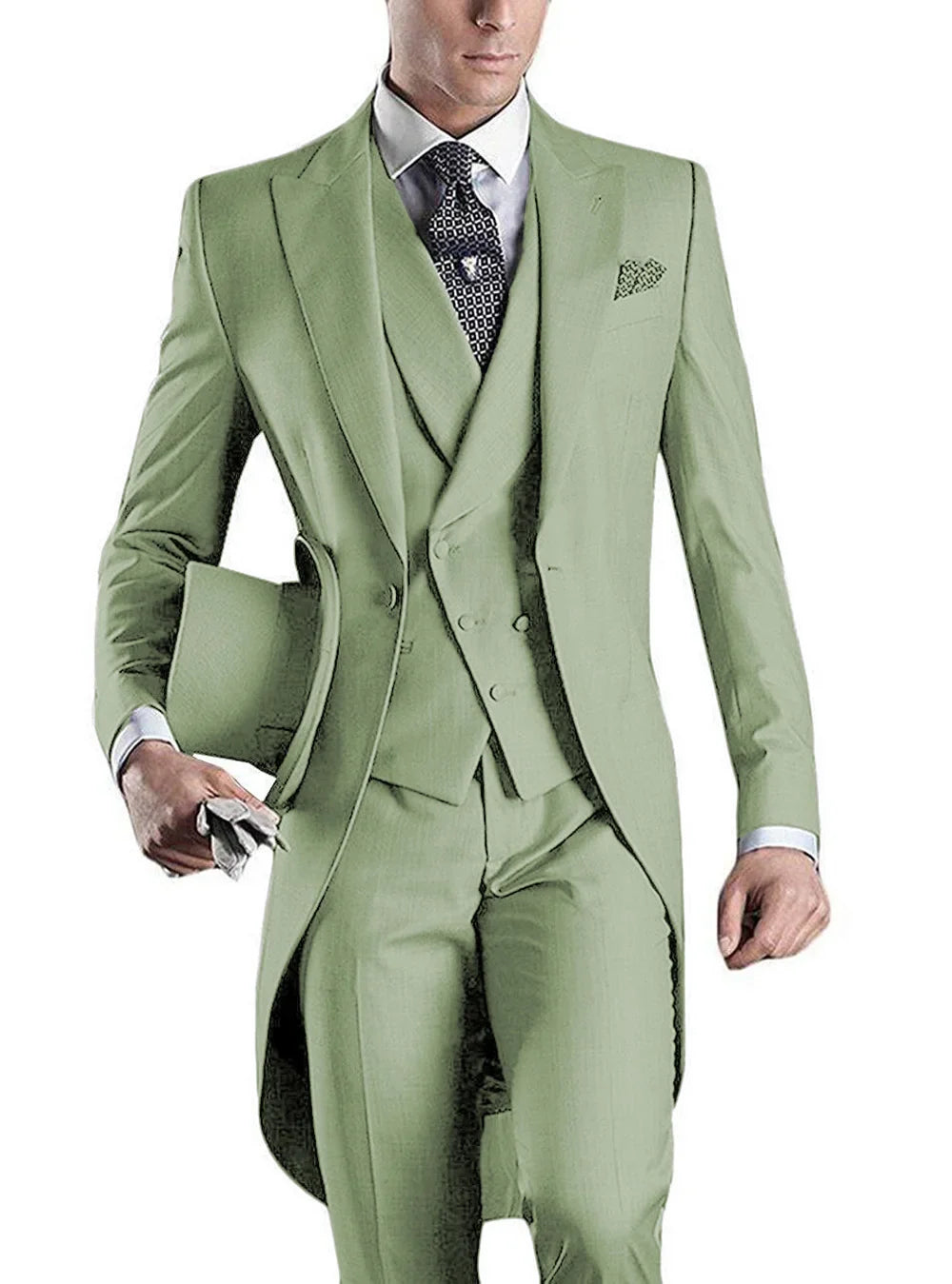 SHOWLU FASHION STORE SOLOVEDRESS men's 3-piece slim fit suit with peaked lapel, ideal for wedding tuxedo and formal occasions.
