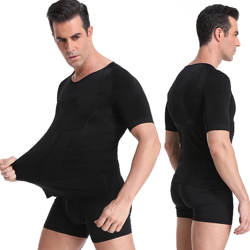 Classix men's slimming compression T-shirt by Showlu Fashion, designed for body toning and shaping with a snug fit.
