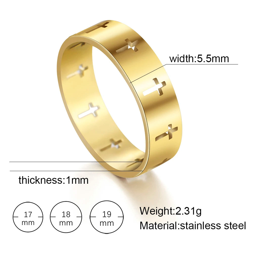 Stainless steel Gothic cross couple ring with punk design, featuring intricate cross details for a stylish wedding band.