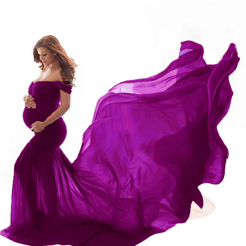Lace maternity gown from Showlu Fashion Store, long sleeve pregnancy dress for photoshoots, elegant maxi dress for pregnant women.