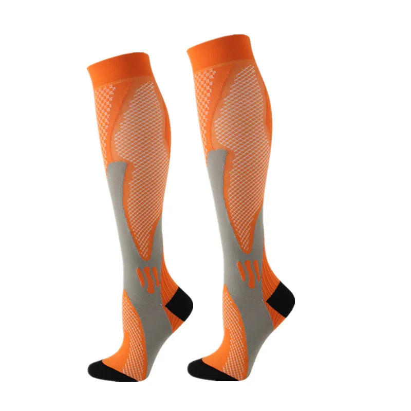 Black Showlu Fashion Store compression socks for men and women, designed for running, football, and sport with anti-fatigue support