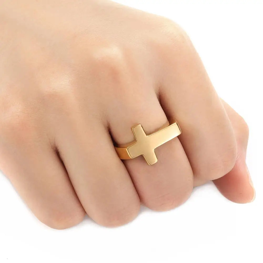 Unisex Rany&Roy Cross Ring made of 316L stainless steel, featuring a punk-inspired band design.