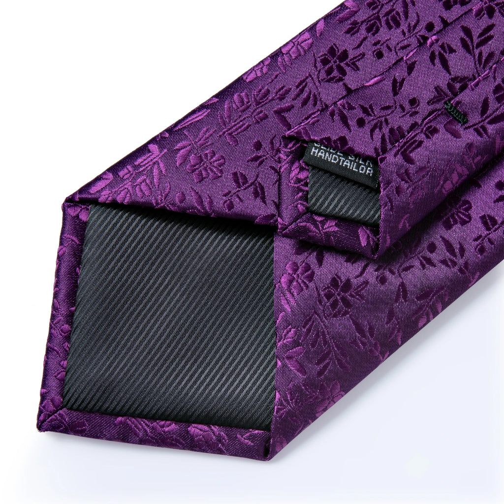 DiBanGu Ties For Men Purple Floral Paisley Necktie Business Formal 100% Silk Tie Pocket Square Set For Wedding Party Cravat