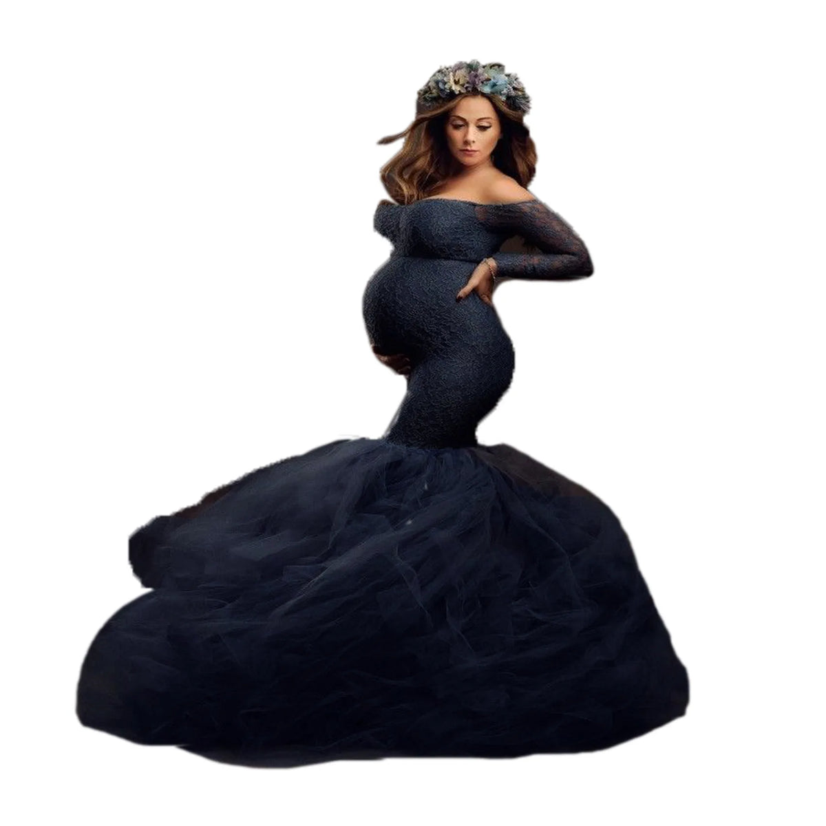 Lace maternity gown maxi dress for pregnant women, long sleeve, elegant pregnancy dress, perfect for photoshoots and special occasions