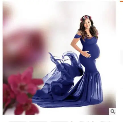 Shorha chiffon maternity photography dress with v-neck lace design, flowing fabric, perfect for pregnancy photoshoots.