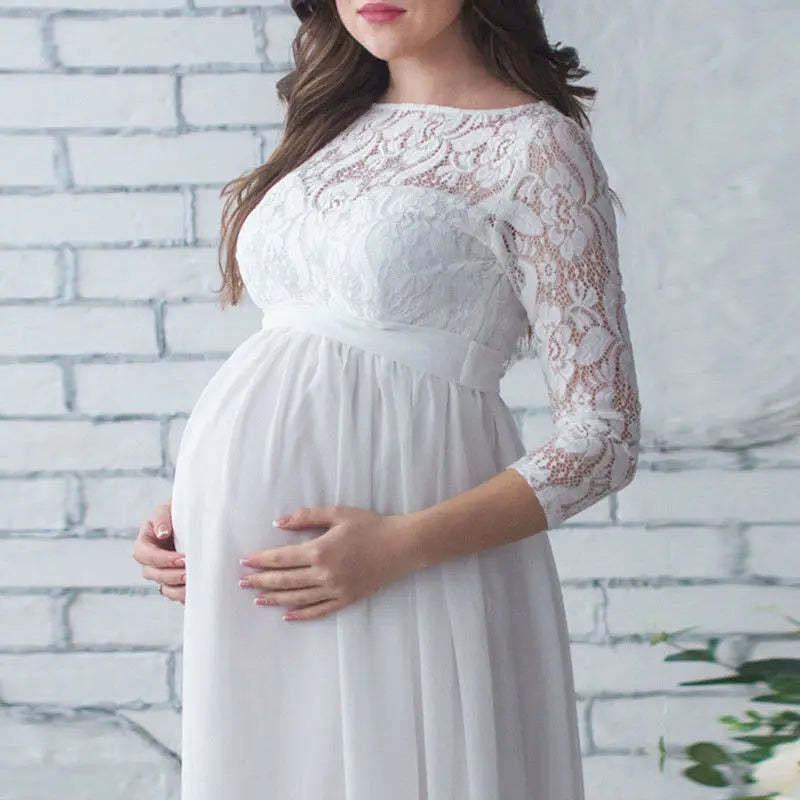 Floral chiffon Puococo lace maternity photography dress by SHOWLU FASHION STORE, elegant gown for maternity photo shoots