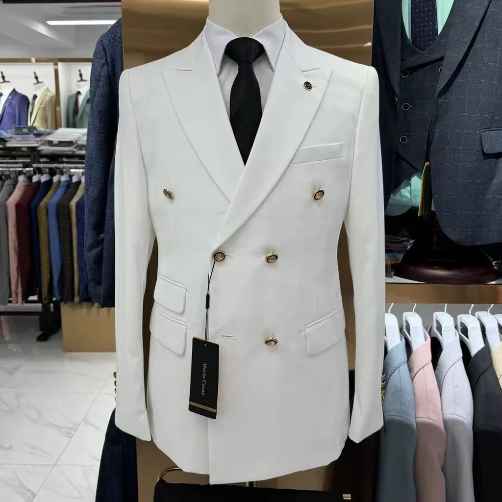 Men's double-breasted slim fit business suit by SHOWLU FASHION STORE, made of cotton, with tailored jacket and matching trousers.