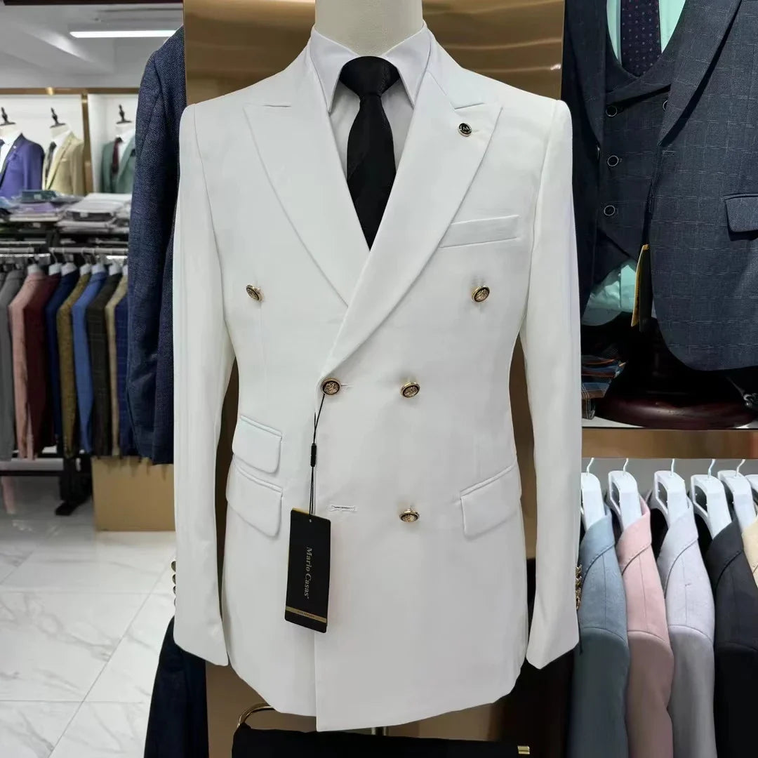 Men's double-breasted slim fit business suit by SHOWLU FASHION STORE, made of cotton, with tailored jacket and matching trousers.