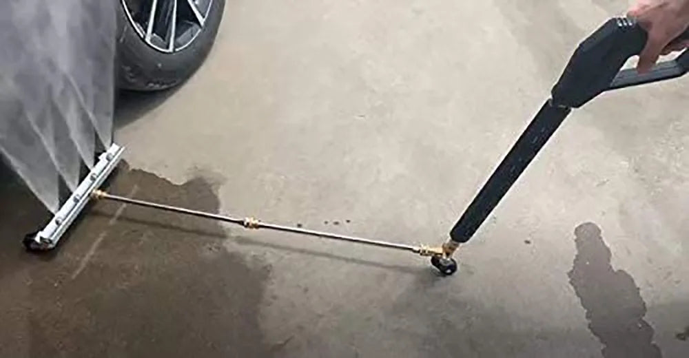 Showlu Smart General pressure washer patio cleaner attached to a garden hose, designed for easy cleaning of outdoor surfaces.