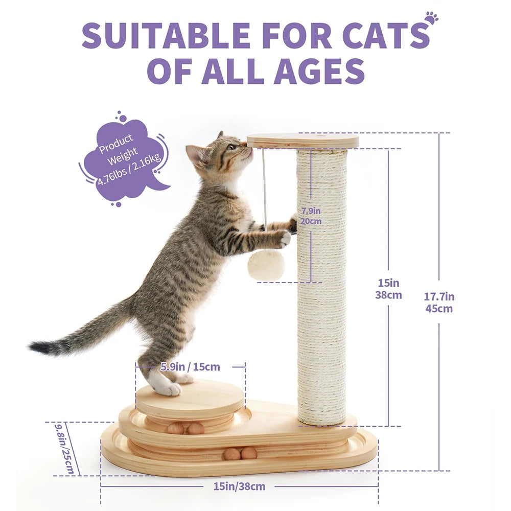 Polygon 2-Level Solid Pine Wood Cat Scratching Tree with sisal toys, modern design for cats, by Showlu Fashion Store.