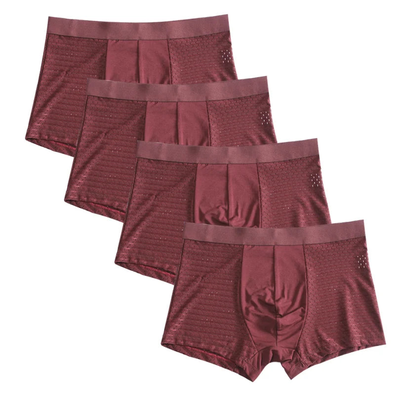 Men's bamboo fiber boxer shorts in a 4-pack, breathable plus size underwear, shown in comfortable fit and soft fabric.