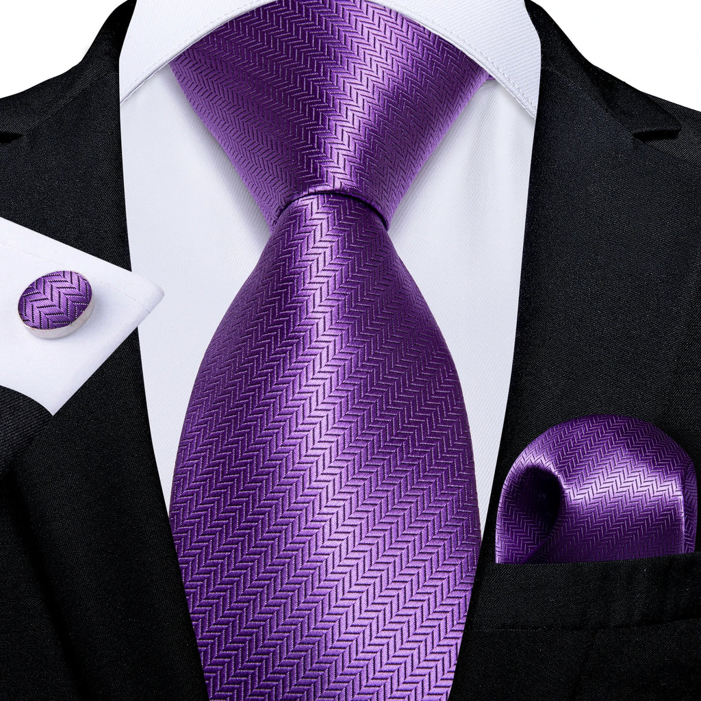DiBanGu Ties For Men Purple Floral Paisley Necktie Business Formal 100% Silk Tie Pocket Square Set For Wedding Party Cravat