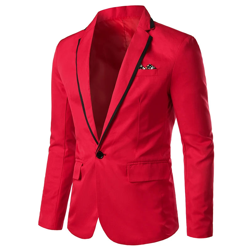 Men's slim casual blazer in pink, black, or white with one button, stylish outerwear for spring and autumn by Showlu Fashion.