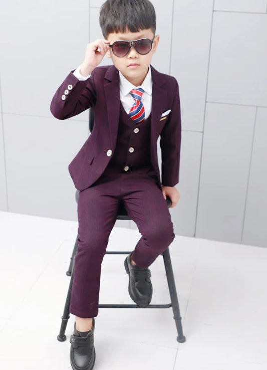 Flower Boys Formal Wedding Suit Kids England Style Blazer+Pant+Waistcoat 4Pcs Suit for Boys Kids Party Host Costume