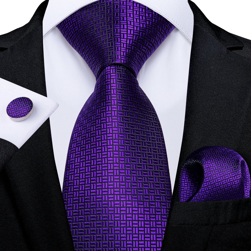 DiBanGu Ties For Men Purple Floral Paisley Necktie Business Formal 100% Silk Tie Pocket Square Set For Wedding Party Cravat