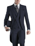 Men's slim fit wedding tuxedo suit with peaked lapel, three-piece design, shown in black from SHOWLU FASHION STORE