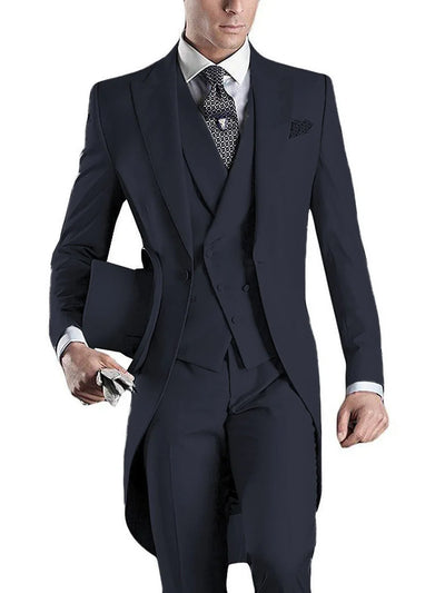 SOLOVEDRESS Men's 3-Piece Slim Fit Suit – Peaked Lapel Wedding Tuxedo
