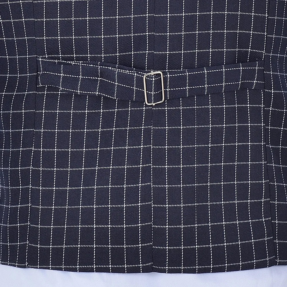 Tweed Mens Navy Business Vest Plaid Slim Fit Tweed Wool Single-breasted Cotton Tuxedos Waistcoat For Formal Wedding Groom