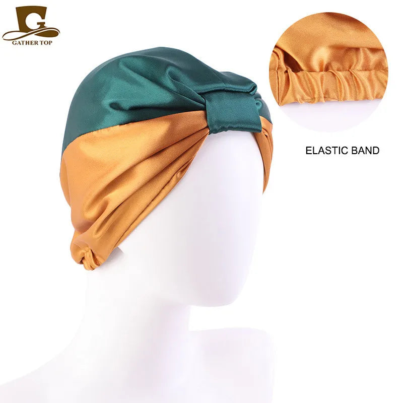 Silky satin sleeping bonnet cap for women with double-layer design, knotted headwrap, ideal for nursing or chemo head coverage