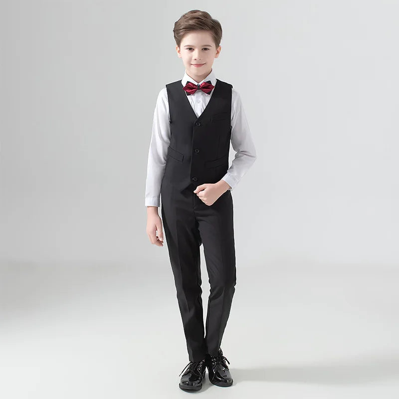 Kids boys formal wedding suit featuring a tuxedo blazer set for ages 2-14T, stylish and perfect for special occasions.