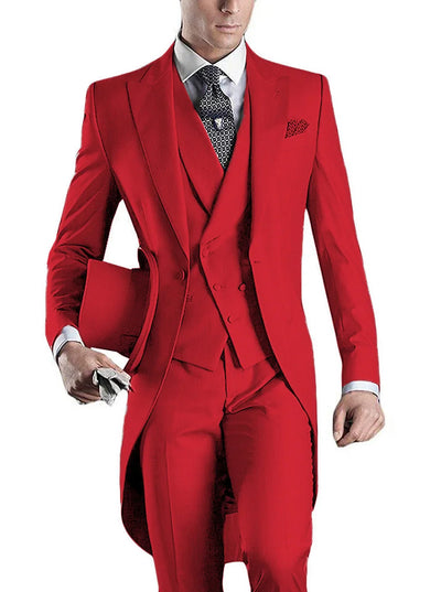 SOLOVEDRESS Men's 3-Piece Slim Fit Tuxedo – Peaked Lapel Wedding Suit