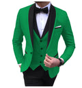 Showlu White 3-piece men's wedding tuxedo with slim fit black shawl lapel, featuring a white jacket, vest, and trousers.