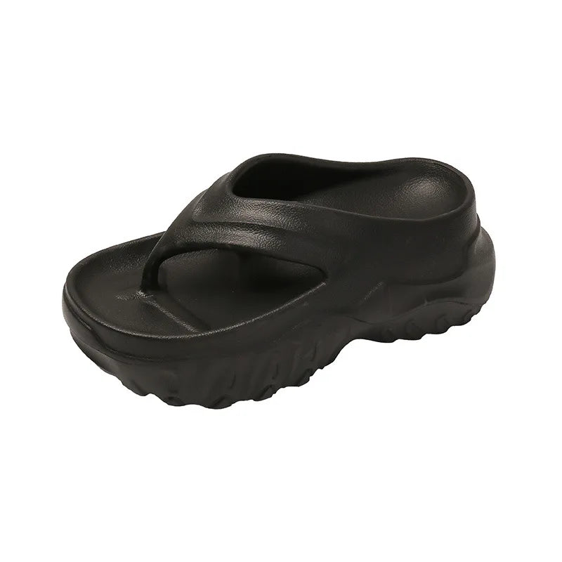 Women's High-End Summer Flip-Flops New Thick Bottom Soft Dung Sense Non-Slip Elevated Outer Wear Cute Style for Beach EVA PU