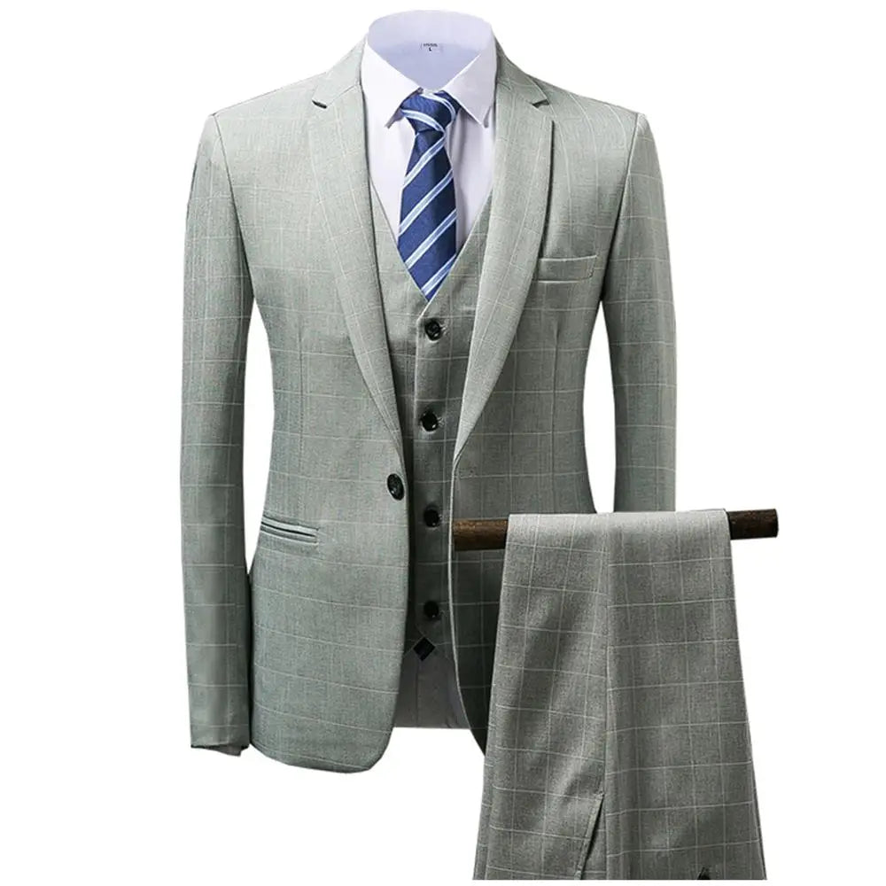 Grey/Brown Men's Suits 3 piece Plaid England Style Notched Lapel Business for Wedding Suits Men (Blazer+Vest+Pant)