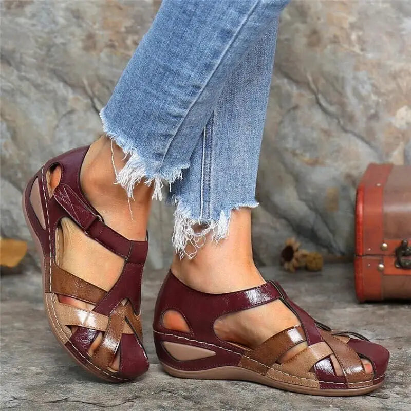 Shorha Women's Retro Wedge Sandals by SHOWLU FASHION STORE featuring comfortable lace-up design and stylish PU slippers.