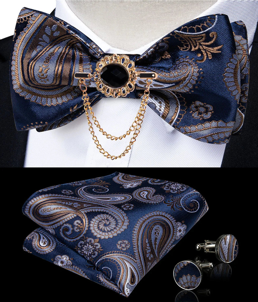 Pink plaid silk self-tie bow tie set with brooch and handkerchief, stylish men's accessory by SHOWLU FASHION STORE