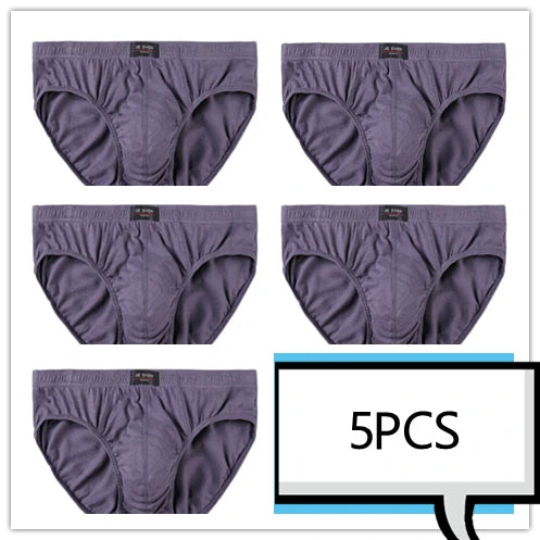 Showlu men's 100% cotton briefs in a 5-pack, solid knit underwear with a comfortable fit, displayed in the product image.