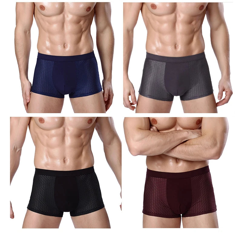 Showlu Men's bamboo fiber boxer shorts in a 4-pack, breathable and comfortable men's underwear with soft, eco-friendly fabric.