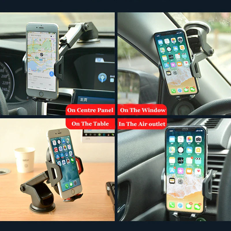 AUFU Gravity Sucker Car Phone Holder by SHOWLU FASHION STORE mounted on a windshield, showcasing its universal design and suction cup attachment.