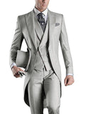 Men's slim fit 3-piece wedding tuxedo with peaked lapel from SOLOVEDRESS by SHOWLU FASHION STORE, shown in dark fabric with formal design.