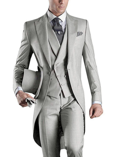 SOLOVEDRESS Men's 3-Piece Slim Fit Suit – Peaked Lapel Wedding Tuxedo