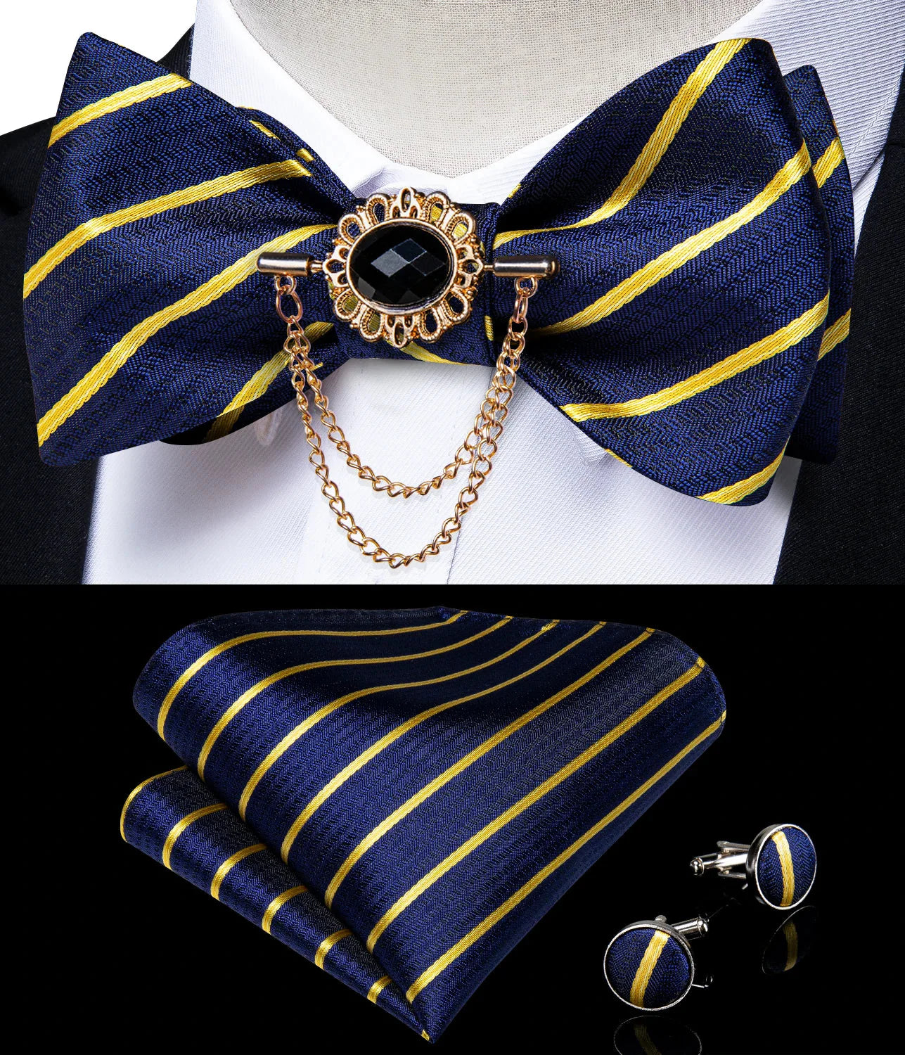 Pink plaid silk self-tie bow tie set with brooch and matching hanky, stylish accessory by SHOWLU FASHION STORE.