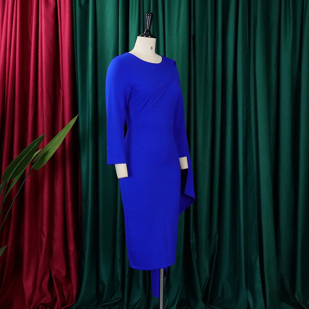 African dress for women featuring solid color, hip-wrapped design, suitable for office and formal work occasions.