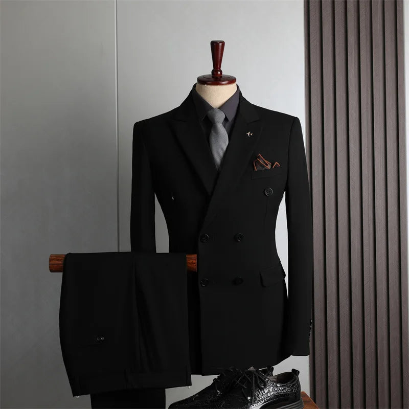 Men's slim fit double-breasted business suit by SHOWLU FASHION STORE, 2-piece set, tailored look with lapel collar and front buttons.