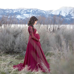 Classic Sexy Maternity Shoot DressesLong sleeve lace Pregnancy Photography Dress Lace Chiffon Pregnant Women Blue For Photo