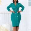 D438 Latest Elegant Design Career Dresses Suit Collar Double Breasted Ladies Office Dress Women Wormal Work Blazer Dresses