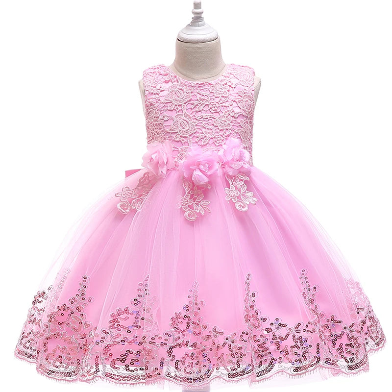 Girl summer lace princess dress in floral design, suitable for ages 2-12, featuring a tutu-style skirt and elegant vestidos for parties