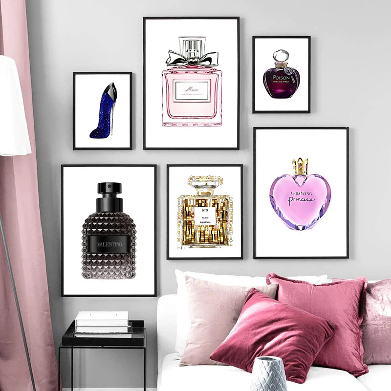 Showlu Fashion perfume bottle canvas wall art Nordic poster print, decorative home decor featuring a stylish perfume bottle design.