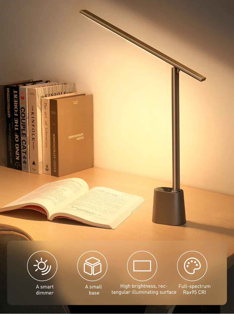 Rechargeable Baseus Smart Desk Lamp with adjustable brightness and modern design for study or work spaces.